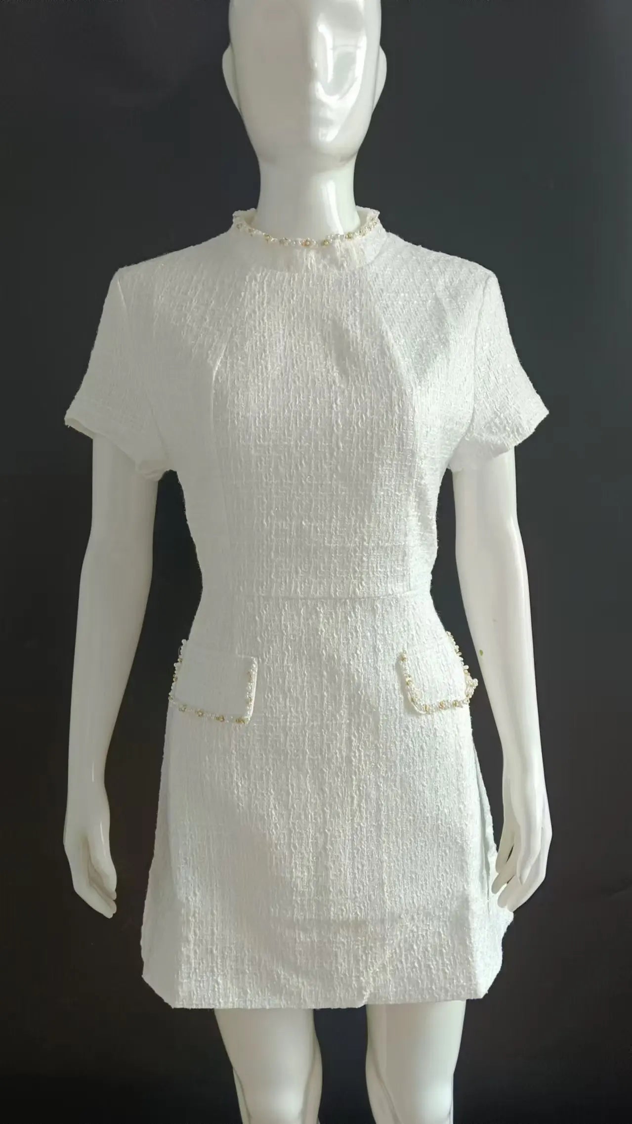 White Elegant Tweed Short Dress