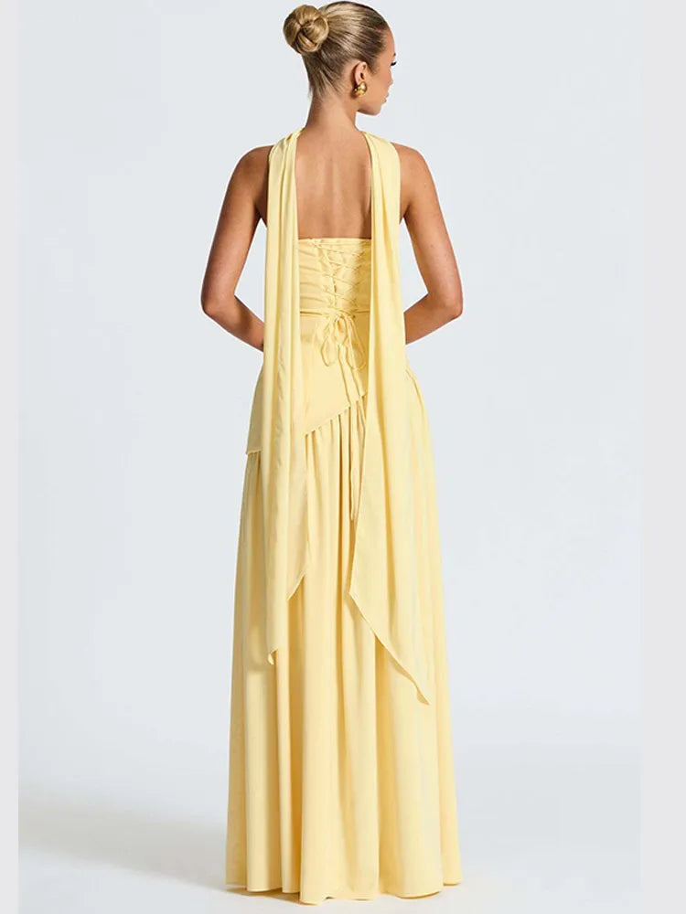 Elegant Ribbon Corset Long Dress