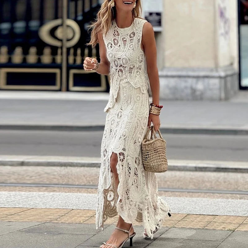 Sexy Embroidery Lace Jacquard Women Set Spring