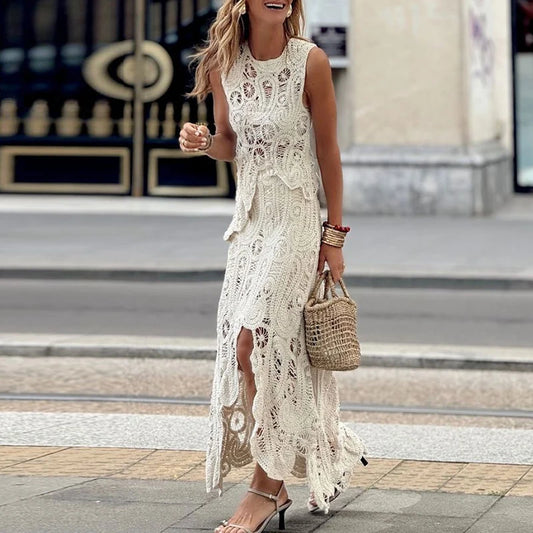 Sexy Embroidery Lace Jacquard Women Set Spring