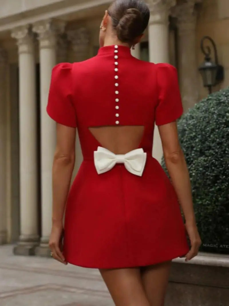 Elegant Bow Hollow Out Mini Dress