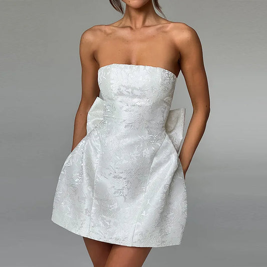 Elegant Bow Jacquard Corset Mini Dress