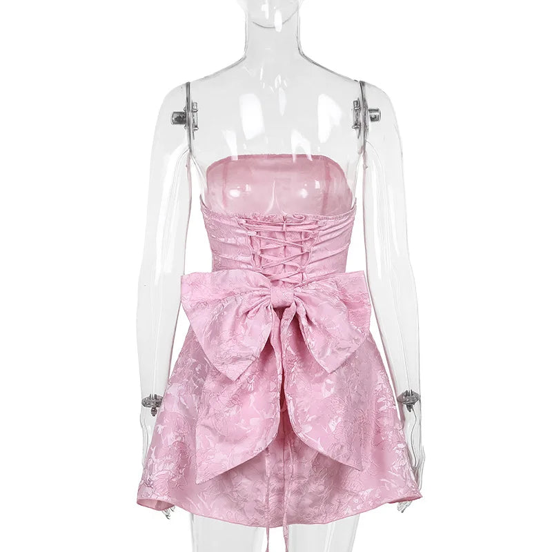 Elegant Bow Jacquard Corset Mini Dress