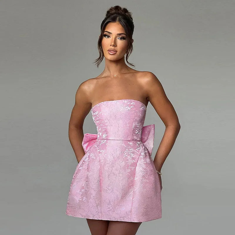 Elegant Bow Jacquard Corset Mini Dress