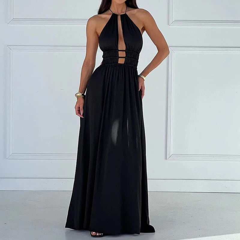 Simple Solid Off Shoulder Pleated Long Dress Elegant Summer