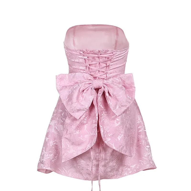 Elegant Bow Jacquard Corset Mini Dress