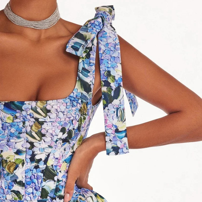 Women Fashion Floral Print Hem Maxi Dress Spring