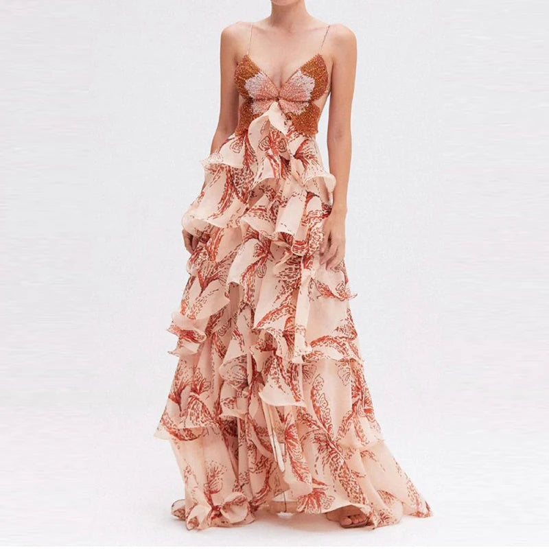 Sexy Sleeveless Backless Tie Up Boho Dress Women Elegant