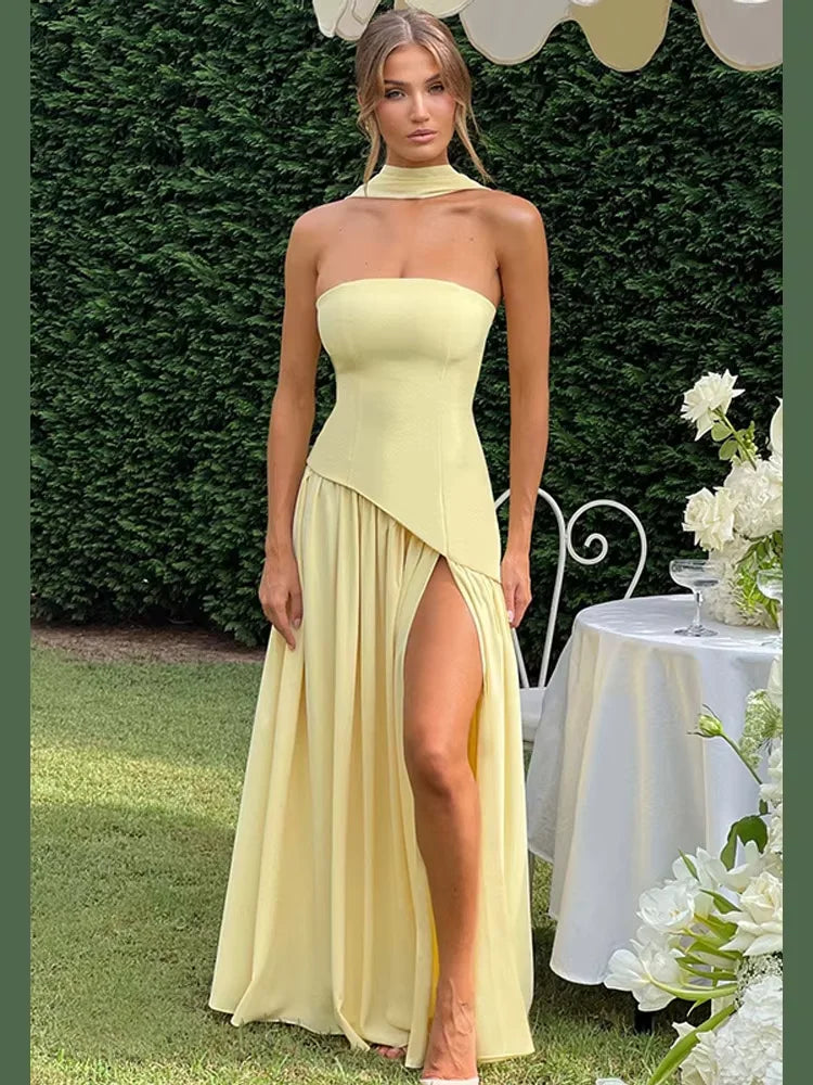 Elegant Ribbon Corset Long Dress