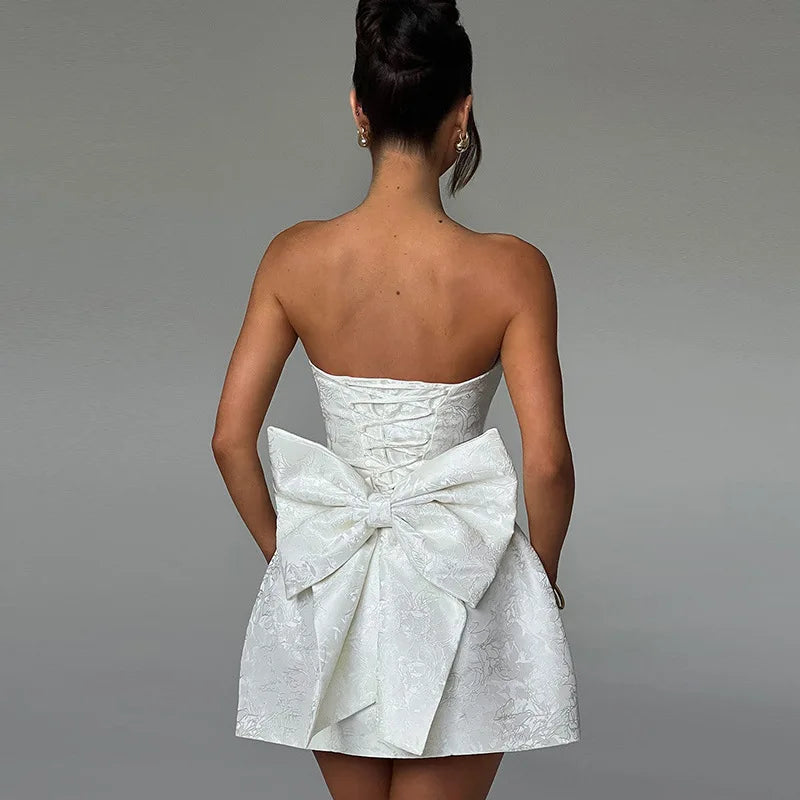 Elegant Bow Jacquard Corset Mini Dress