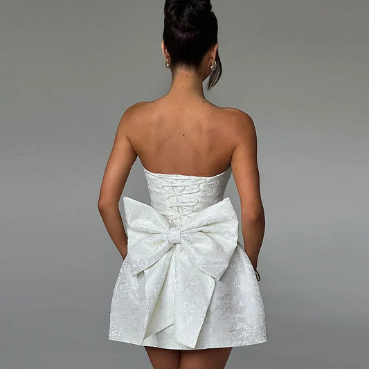 Elegant Bow Jacquard Corset Mini Dress
