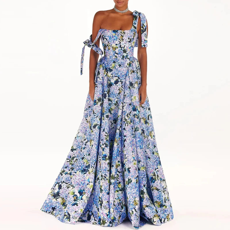 Women Fashion Floral Print Hem Maxi Dress Spring