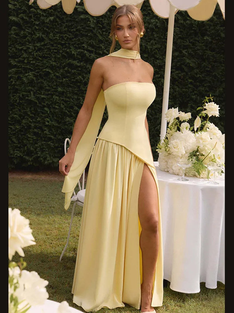 Elegant Ribbon Corset Long Dress